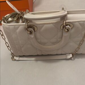 Dior White Shoulder Bag with Chain Strap and Silver Hardware